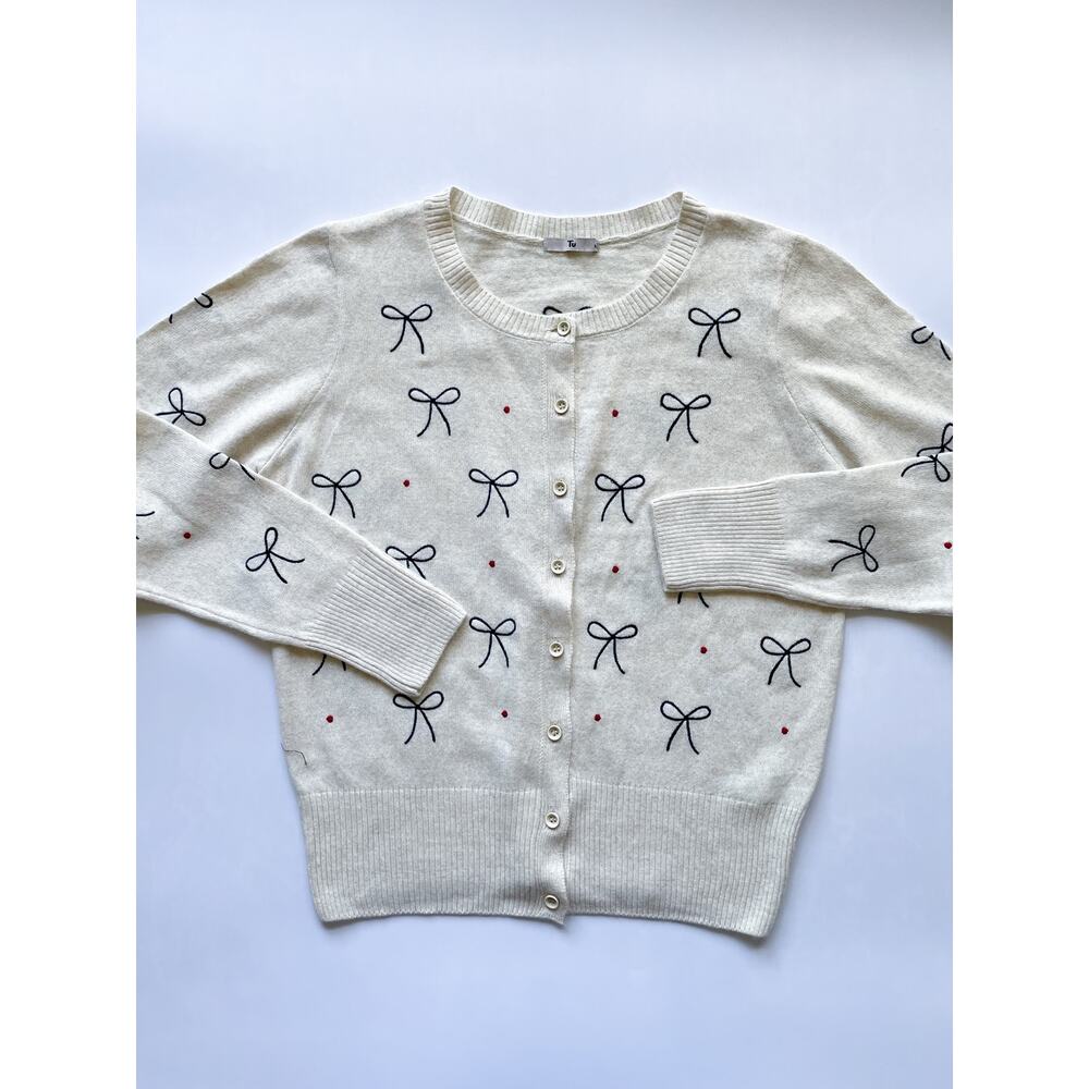 Girls Tu Cream and Black Bow Cardigan Size 12